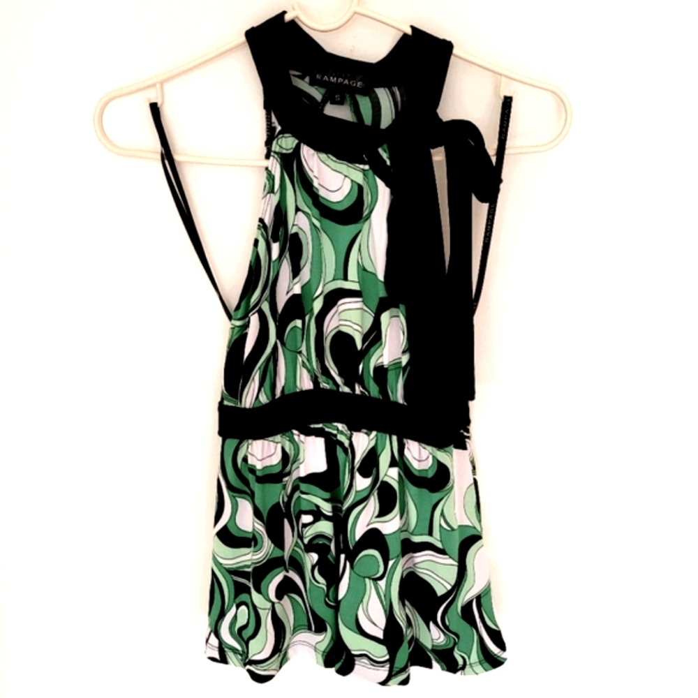 Abstract Print Slvless Tie-Neck Cutout Top Y2K Retro Fun Party Sexy Costume Gift